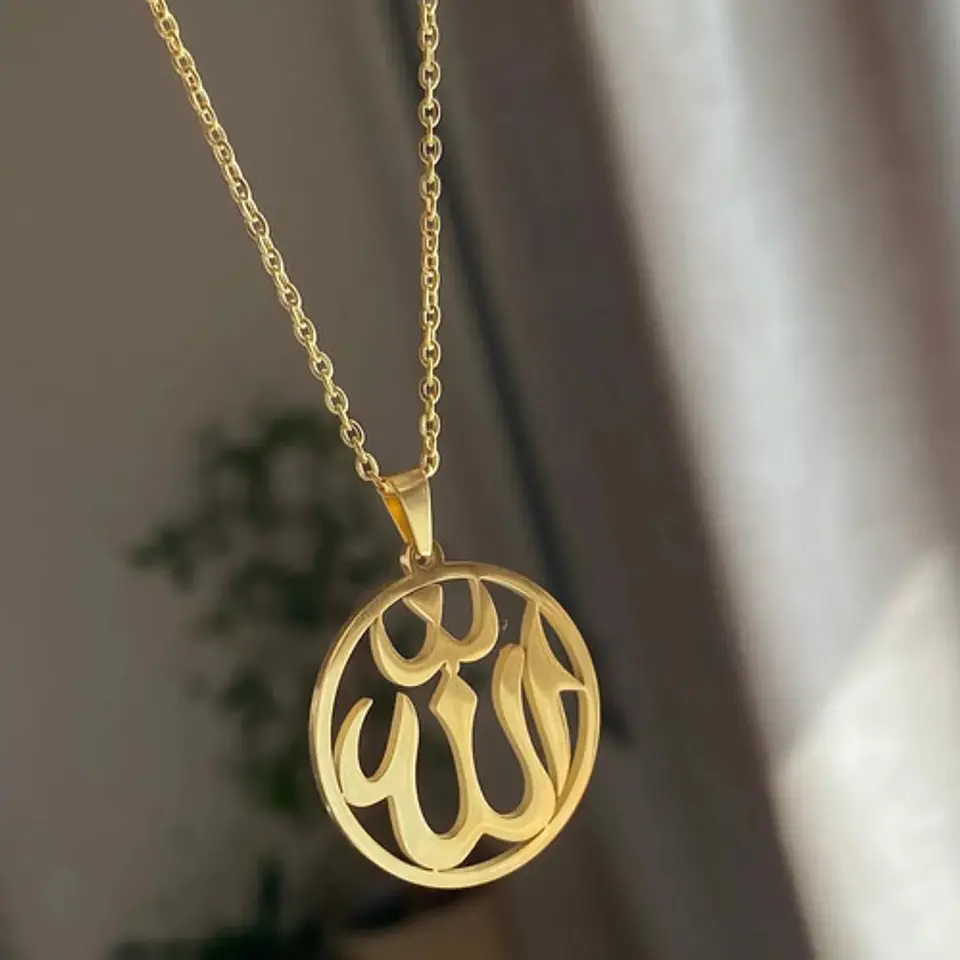 Collar Acero Para Hombre Y Mujer Dije Circular Allah Árabe 3