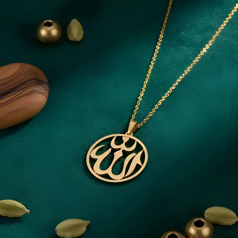 Collar Acero Para Hombre Y Mujer Dije Circular Allah Árabe 4