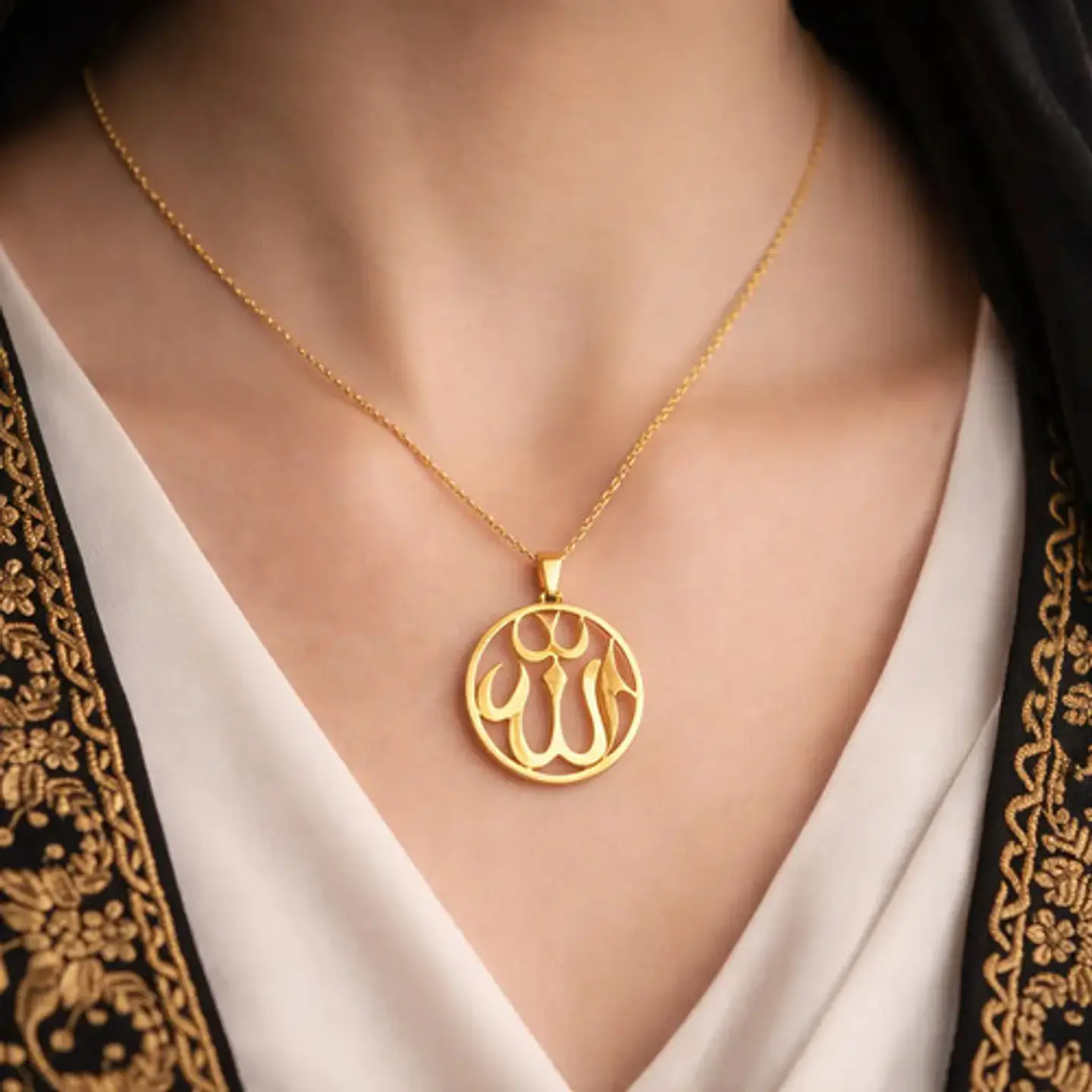 Collar Acero Para Hombre Y Mujer Dije Circular Allah Árabe 5