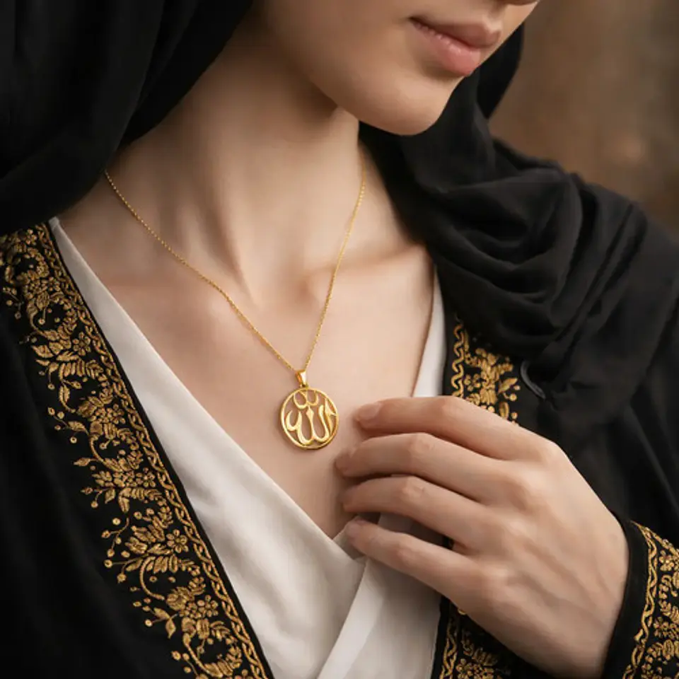 Collar Acero Para Hombre Y Mujer Dije Circular Allah Árabe 6