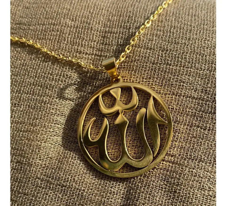 Collar Acero Para Hombre Y Mujer Dije Circular Allah Árabe 7