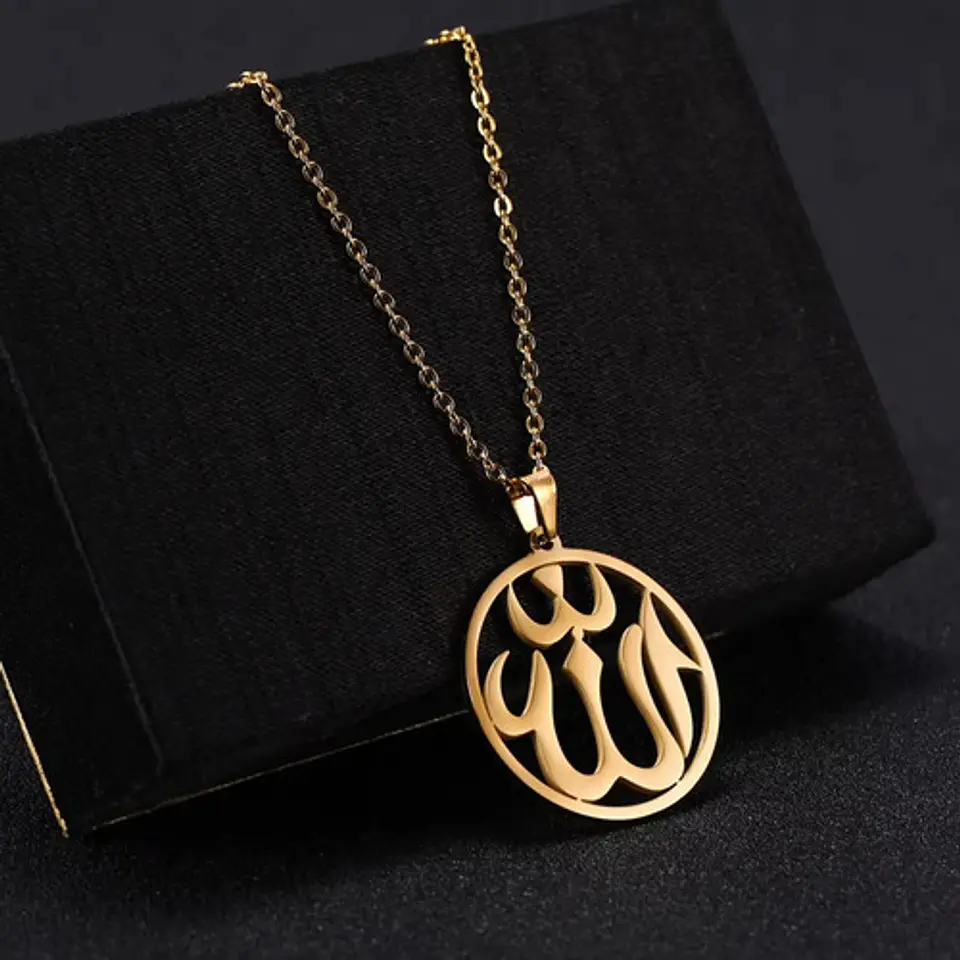 Collar Acero Para Hombre Y Mujer Dije Circular Allah Árabe 8