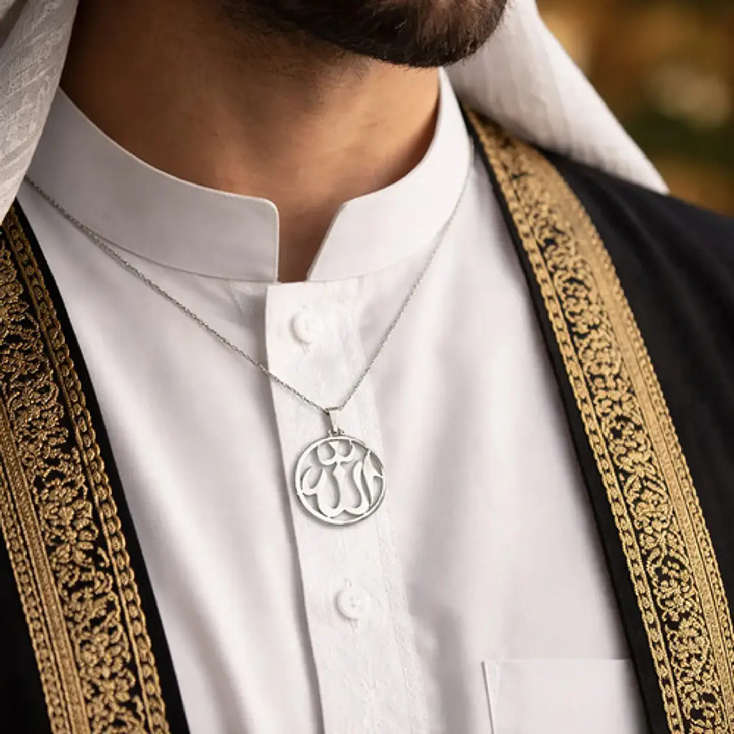 Collar Acero Para Hombre Y Mujer Dije Circular Allah Árabe 12
