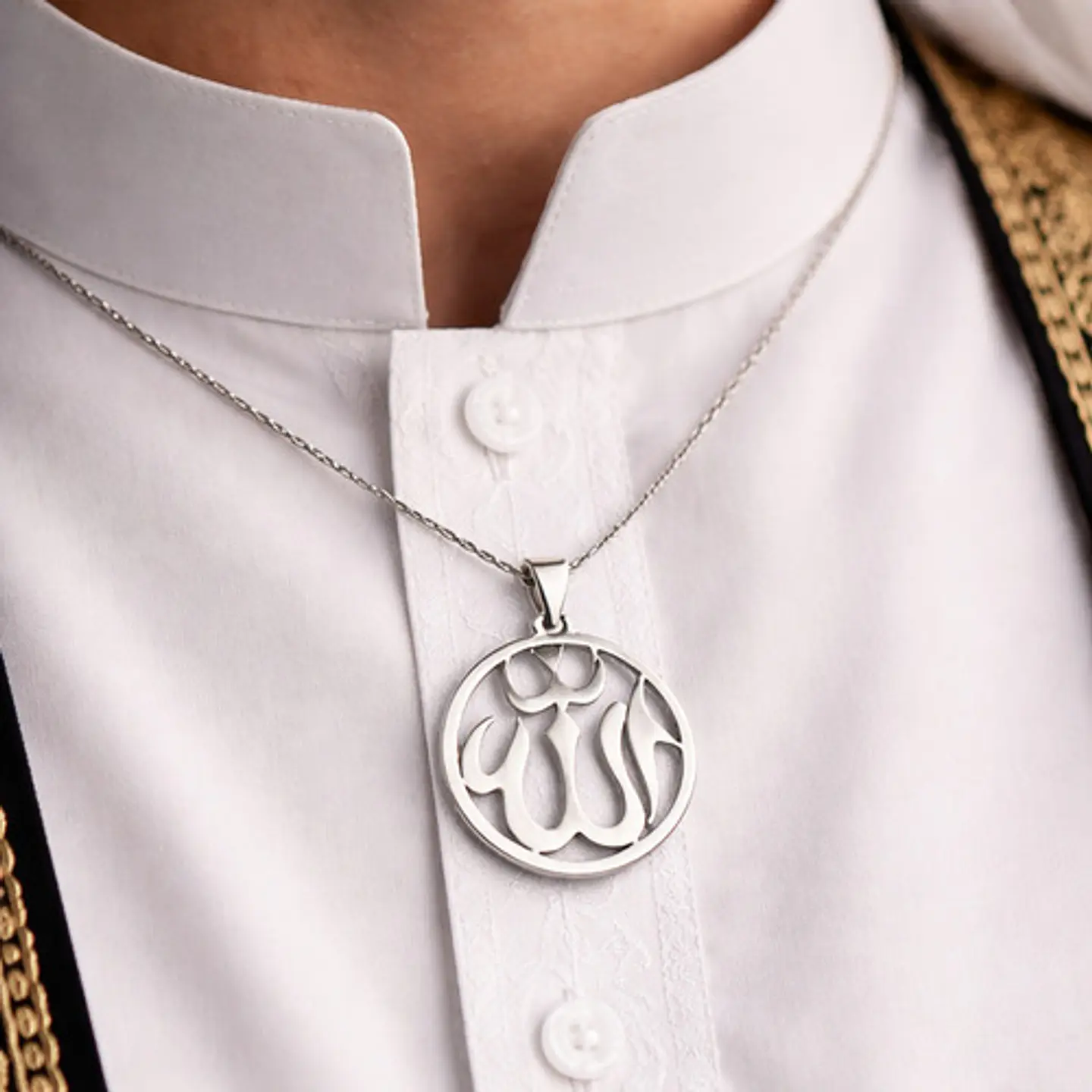 Collar Acero Para Hombre Y Mujer Dije Circular Allah Árabe 13