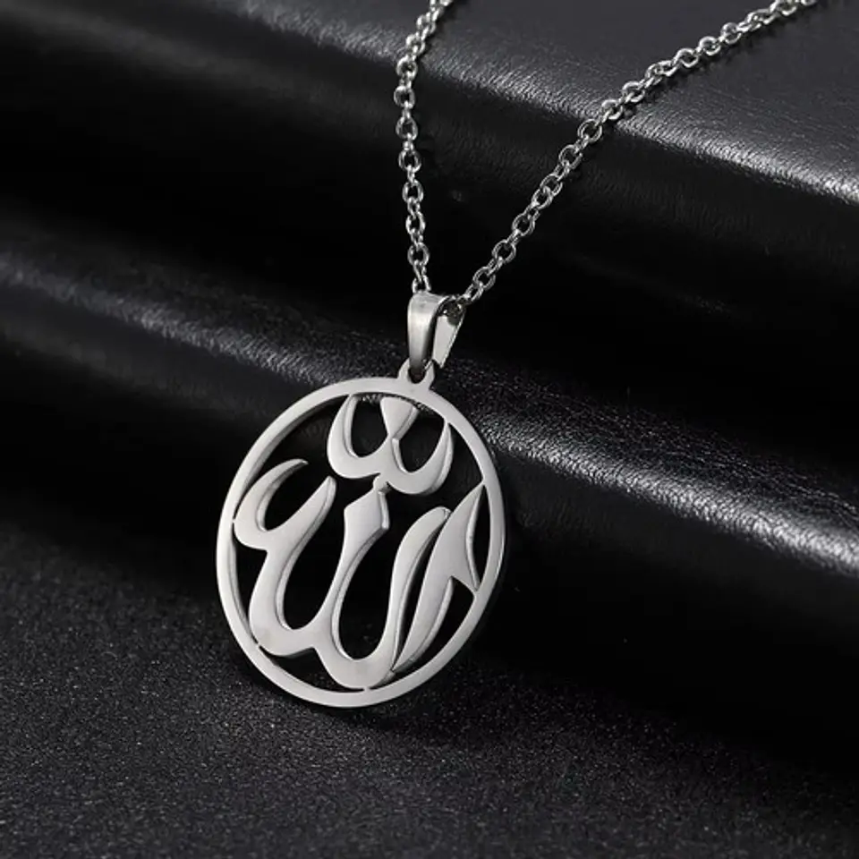 Collar Acero Para Hombre Y Mujer Dije Circular Allah Árabe 17