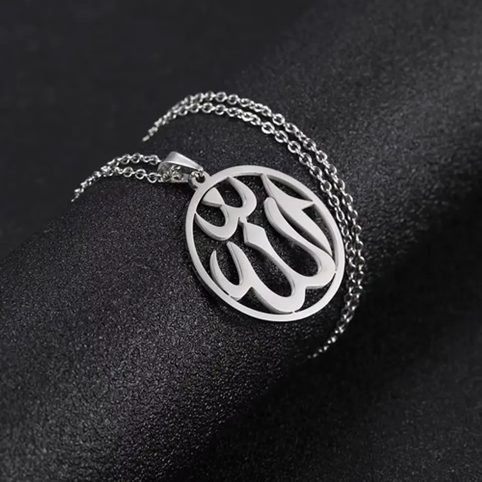 Collar Acero Para Hombre Y Mujer Dije Circular Allah Árabe 18