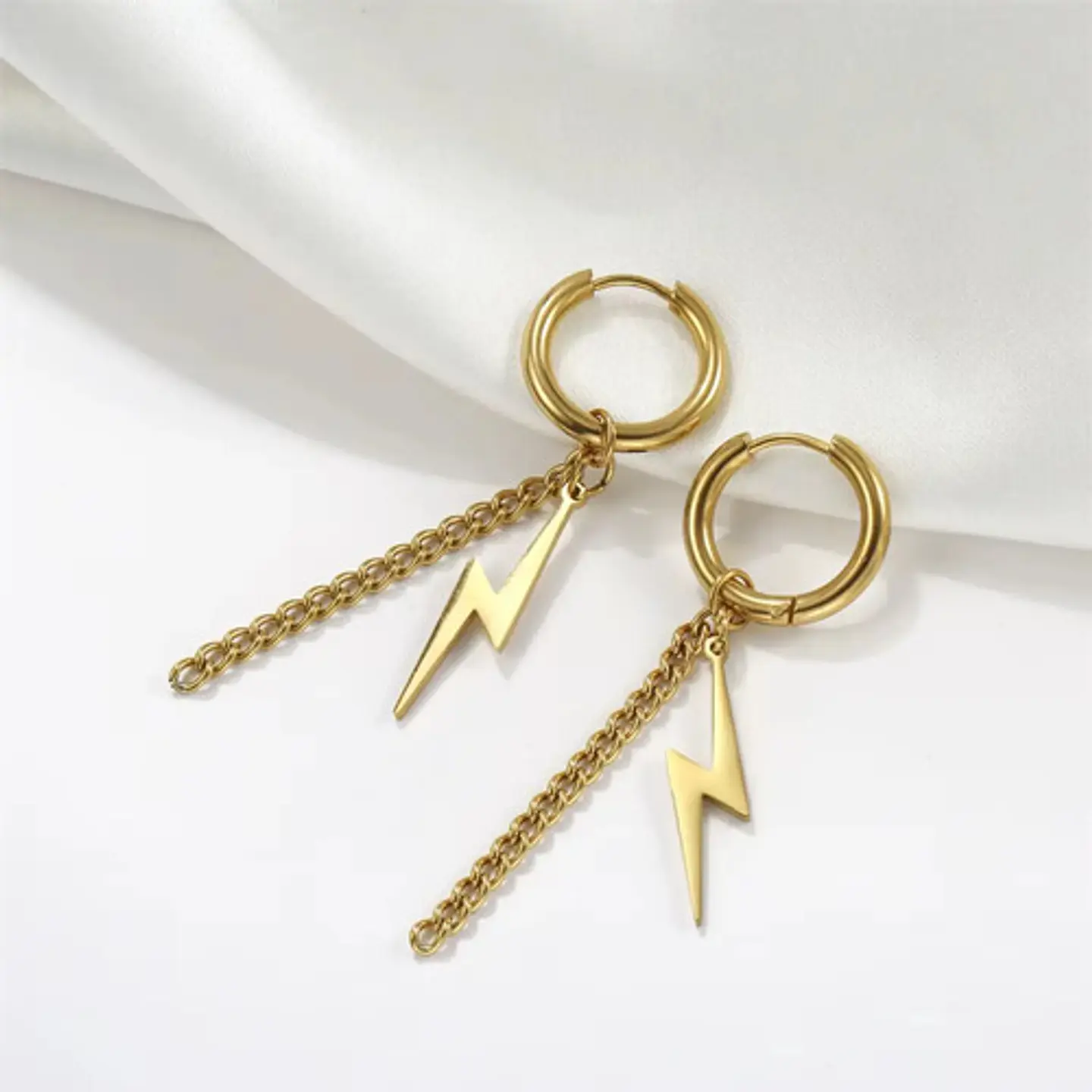 Aretes Para Hombre Y Mujer Pendientes Relámpago Con Cadena 4