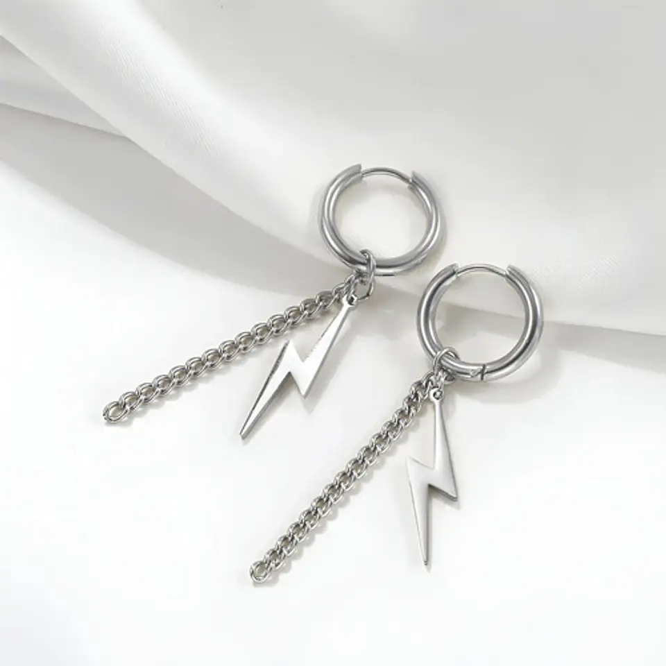 Aretes Para Hombre Y Mujer Pendientes Relámpago Con Cadena 10