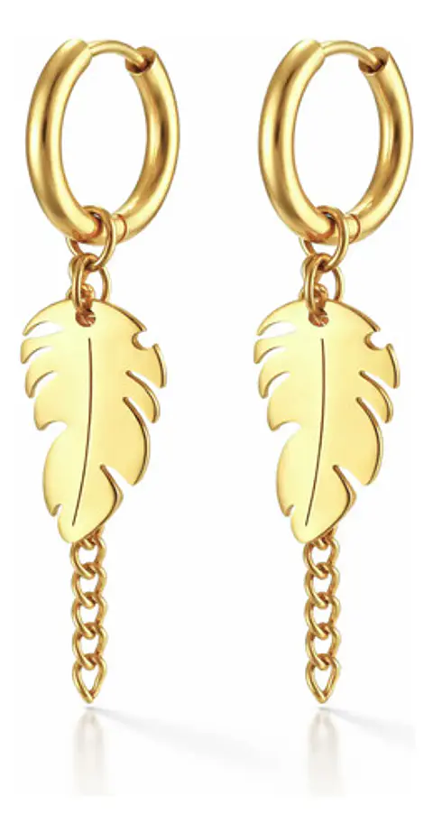 Aretes Urbanos Para Hombre Mujer Pendientes Hoja Con Cadena