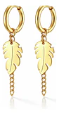 Aretes Urbanos Para Hombre Mujer Pendientes Hoja Con Cadena - Miniatura 1