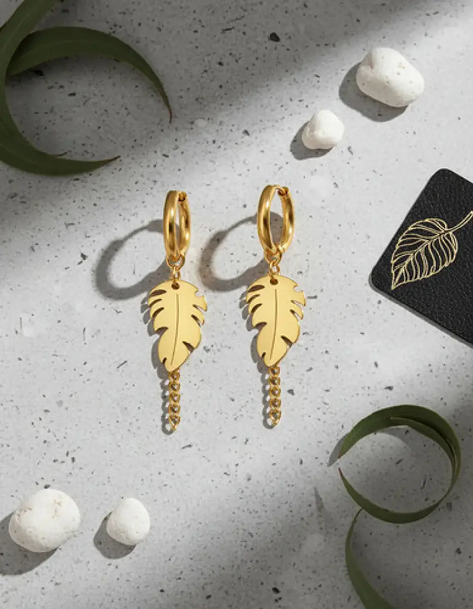 Aretes Urbanos Para Hombre Mujer Pendientes Hoja Con Cadena 6