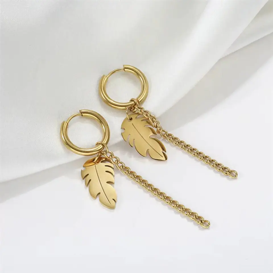 Aretes Urbanos Para Hombre Mujer Pendientes Hoja Con Cadena 8