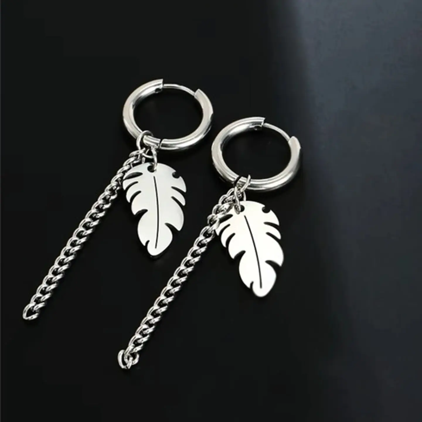 Aretes Urbanos Para Hombre Mujer Pendientes Hoja Con Cadena 14