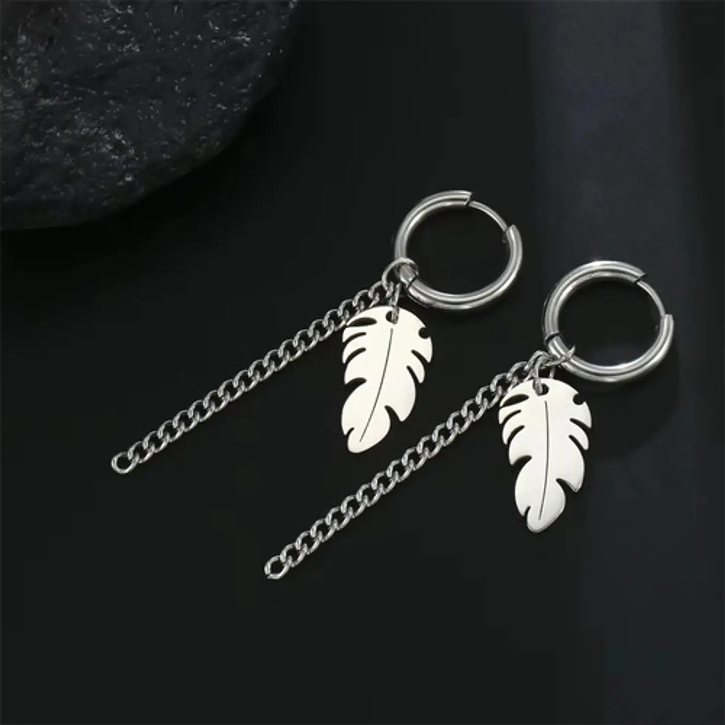 Aretes Urbanos Para Hombre Mujer Pendientes Hoja Con Cadena 15