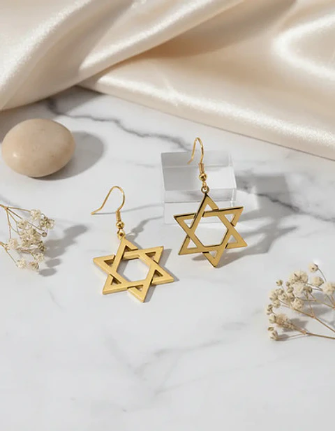 Aretes Para Mujeres Pendientes Estrella De David De Acero