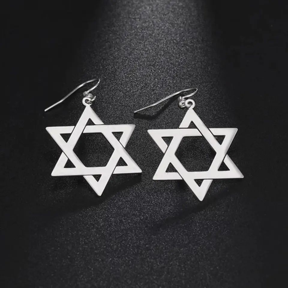Aretes Para Mujeres Pendientes Estrella De David De Acero 16