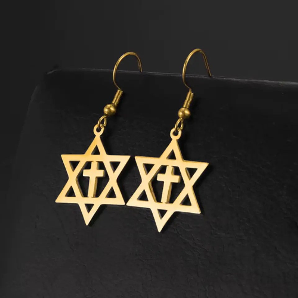 Aretes Para Mujeres Pendientes Estrella De David Con Cruz 2