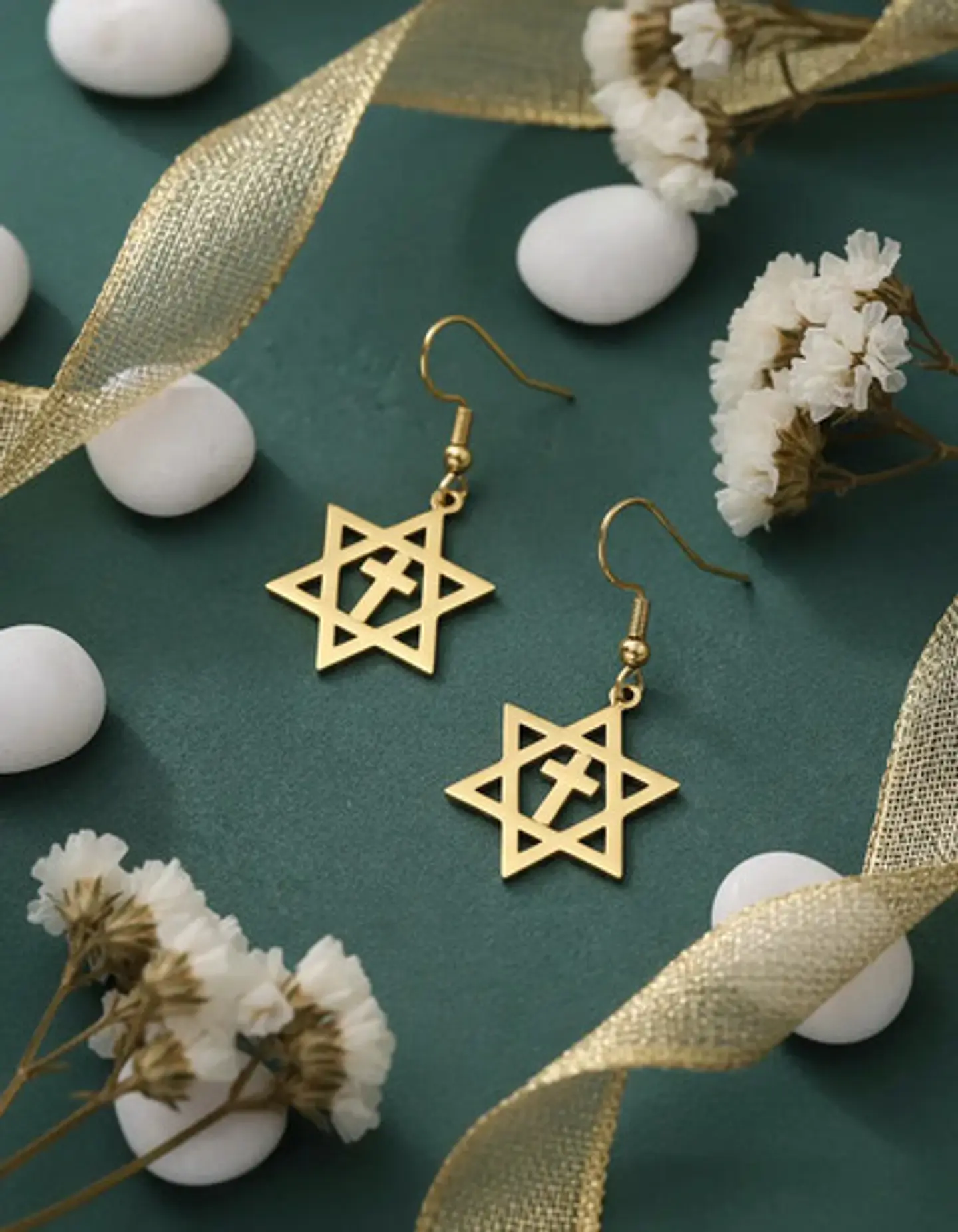 Aretes Para Mujeres Pendientes Estrella De David Con Cruz 3