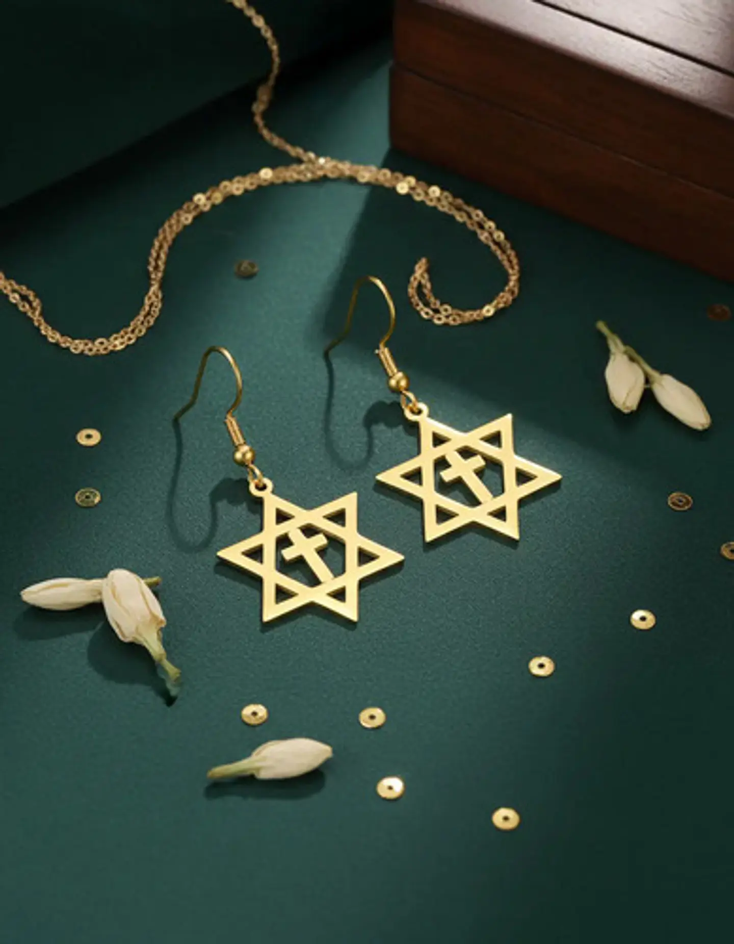 Aretes Para Mujeres Pendientes Estrella De David Con Cruz 4