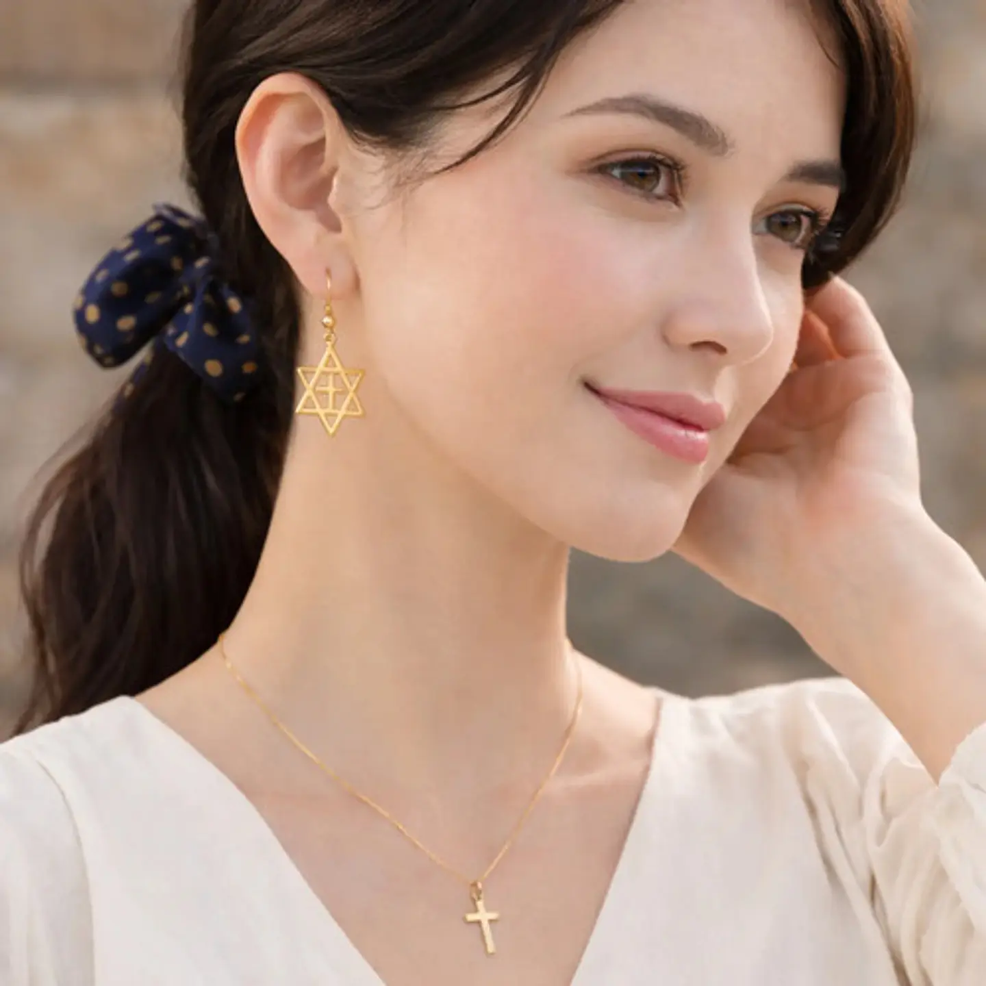 Aretes Para Mujeres Pendientes Estrella De David Con Cruz 6