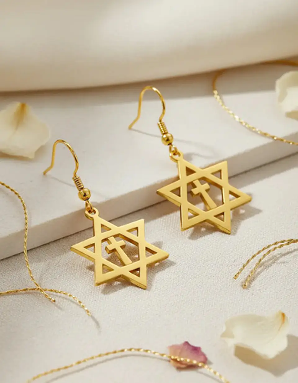 Aretes Para Mujeres Pendientes Estrella De David Con Cruz 7