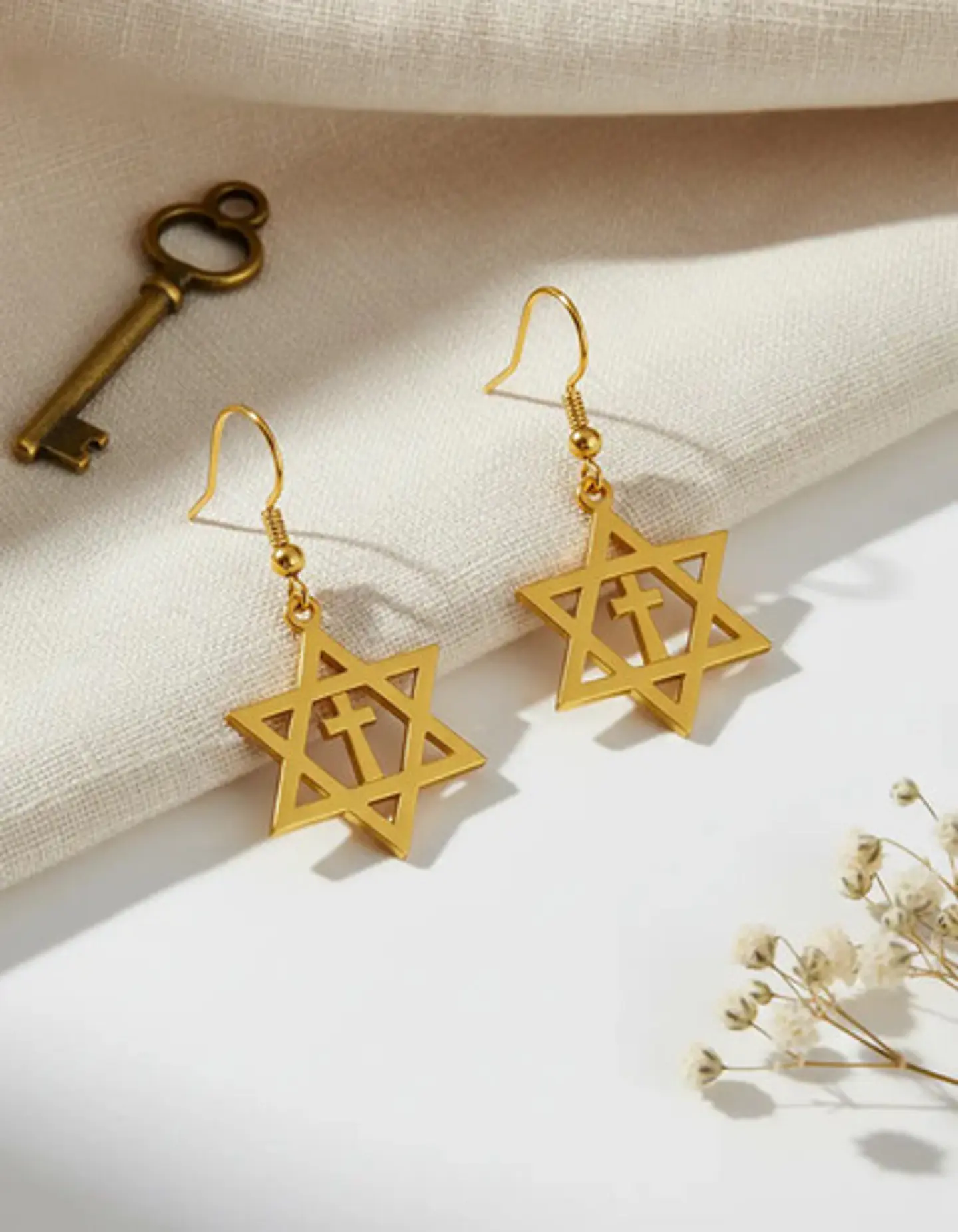 Aretes Para Mujeres Pendientes Estrella De David Con Cruz 8