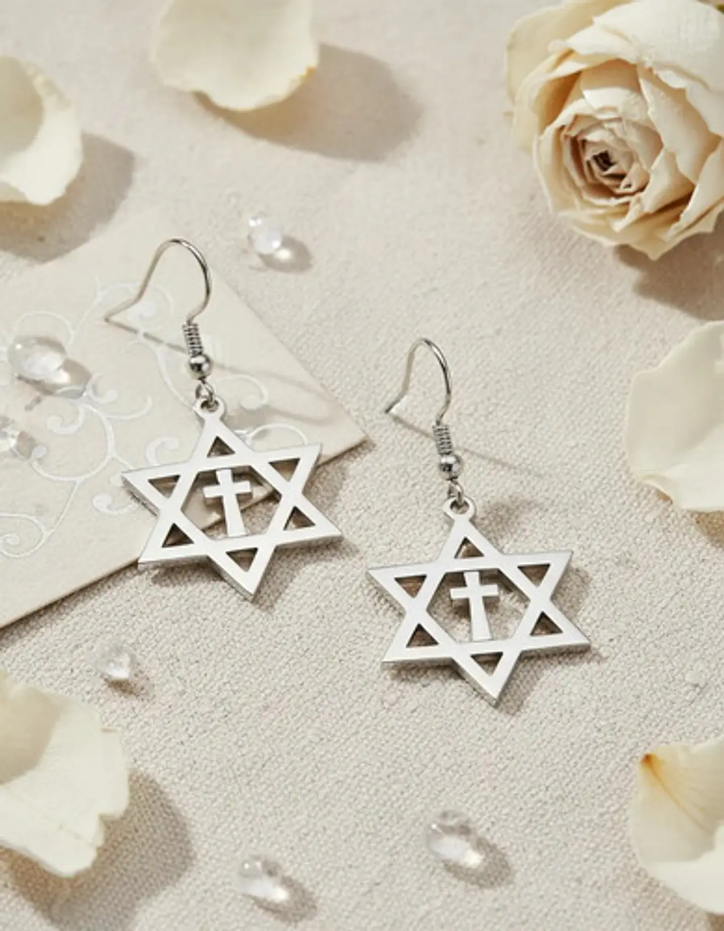 Aretes Para Mujeres Pendientes Estrella De David Con Cruz 12
