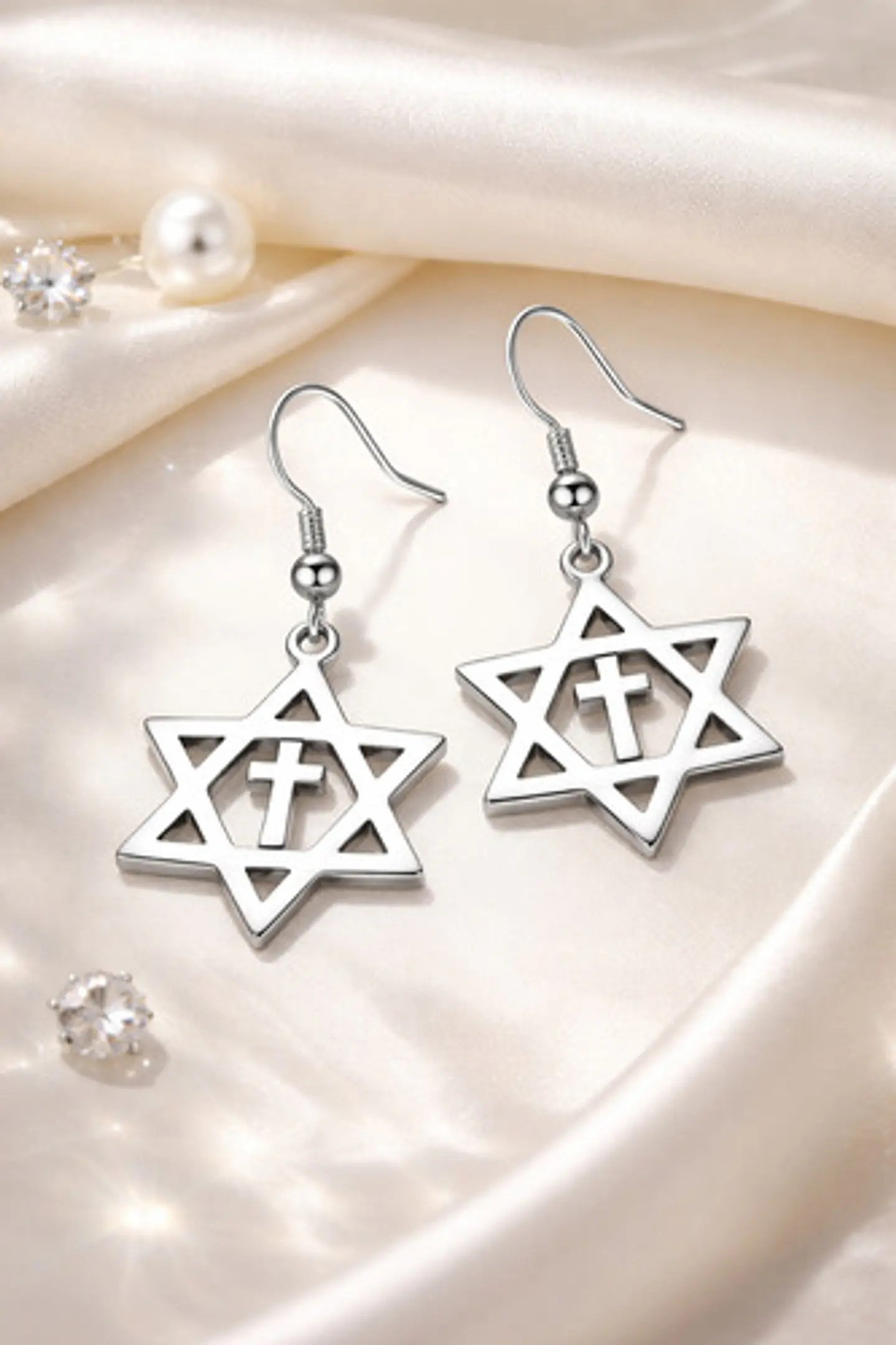 Aretes Para Mujeres Pendientes Estrella De David Con Cruz 14