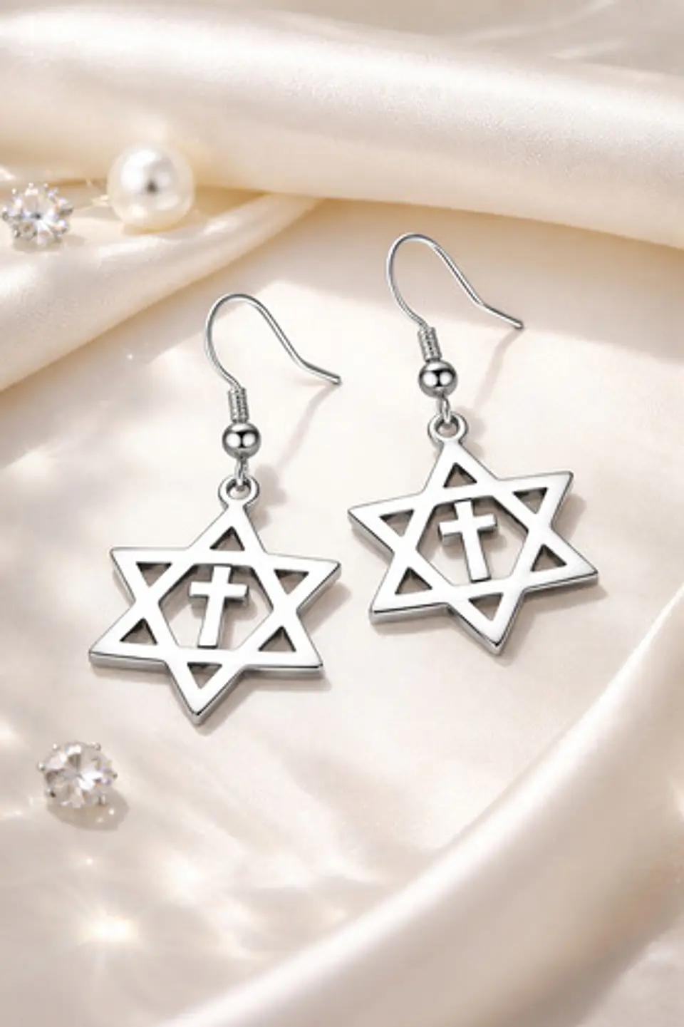Aretes Para Mujeres Pendientes Estrella De David Con Cruz 14
