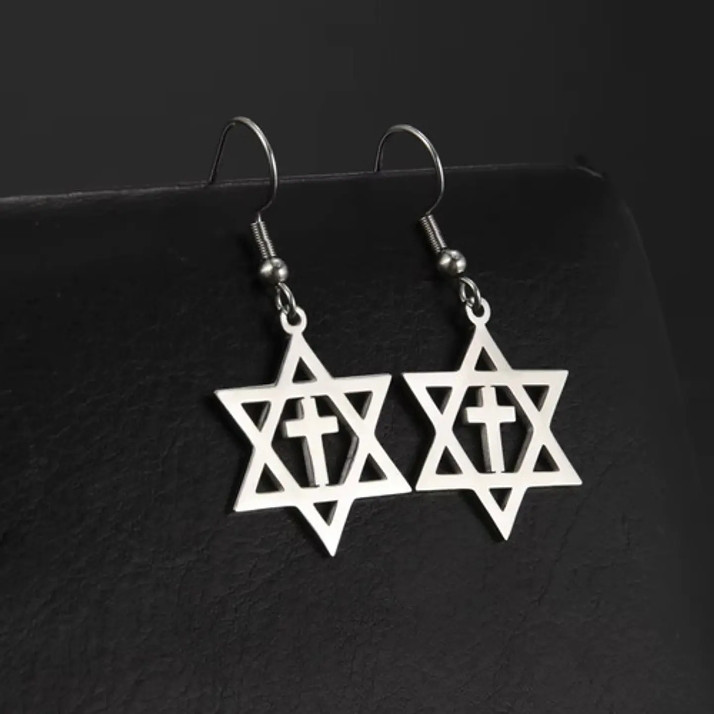 Aretes Para Mujeres Pendientes Estrella De David Con Cruz 15