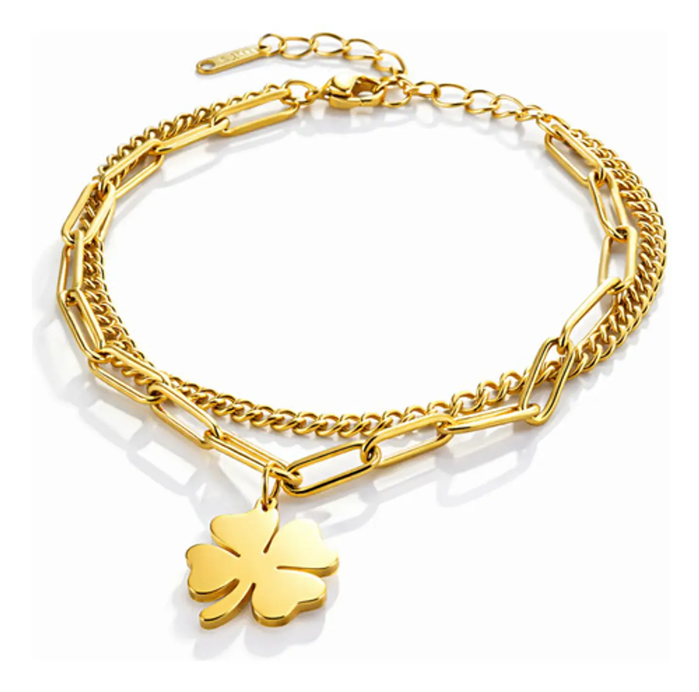 Pulsera Cadenas De Acero Para Mujer Dije Trébol De La Suerte 1