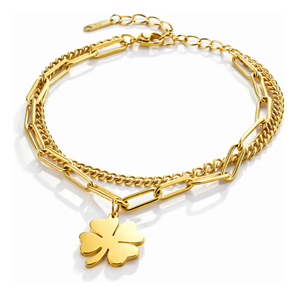 Pulsera Cadenas De Acero Para Mujer Dije Trébol De La Suerte 1