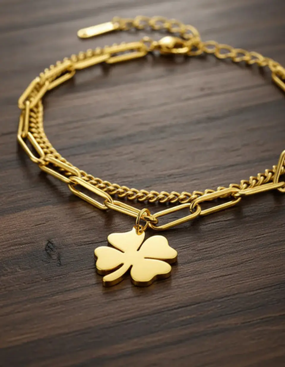 Pulsera Cadenas De Acero Para Mujer Dije Trébol De La Suerte 4