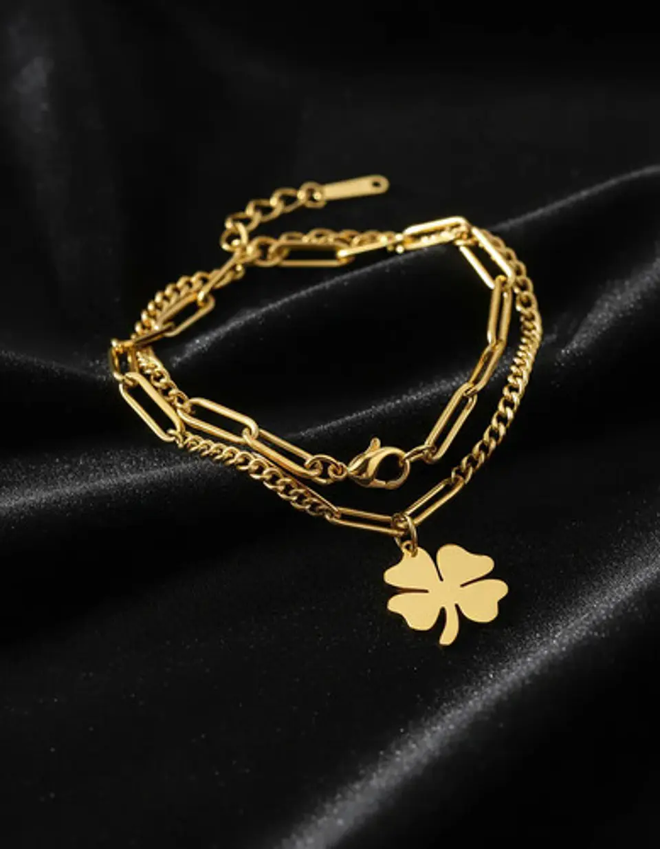 Pulsera Cadenas De Acero Para Mujer Dije Trébol De La Suerte 5