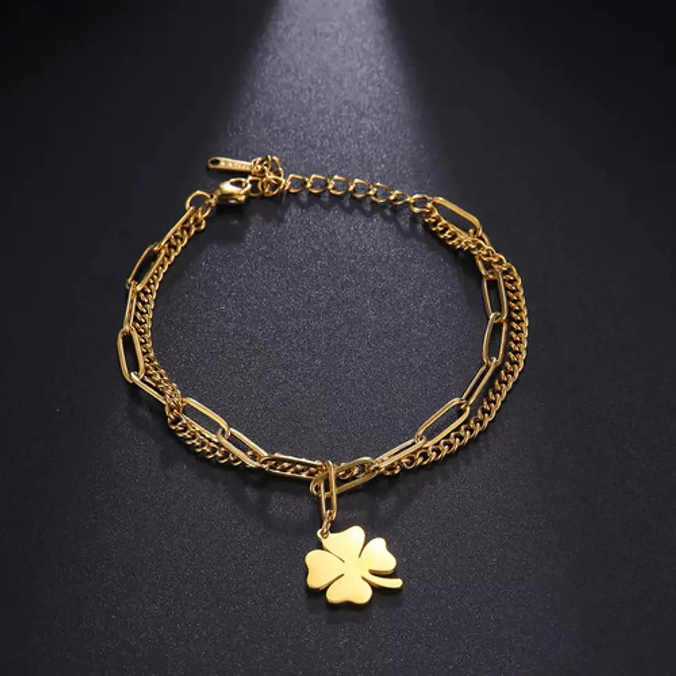 Pulsera Cadenas De Acero Para Mujer Dije Trébol De La Suerte 6