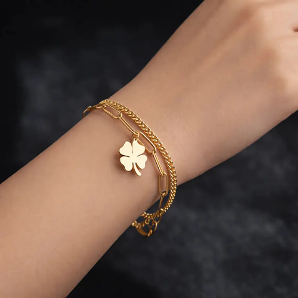 Pulsera Cadenas De Acero Para Mujer Dije Trébol De La Suerte 7