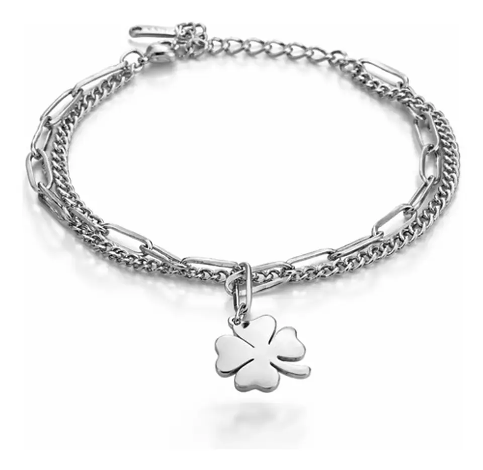 Pulsera Cadenas De Acero Para Mujer Dije Trébol De La Suerte 10