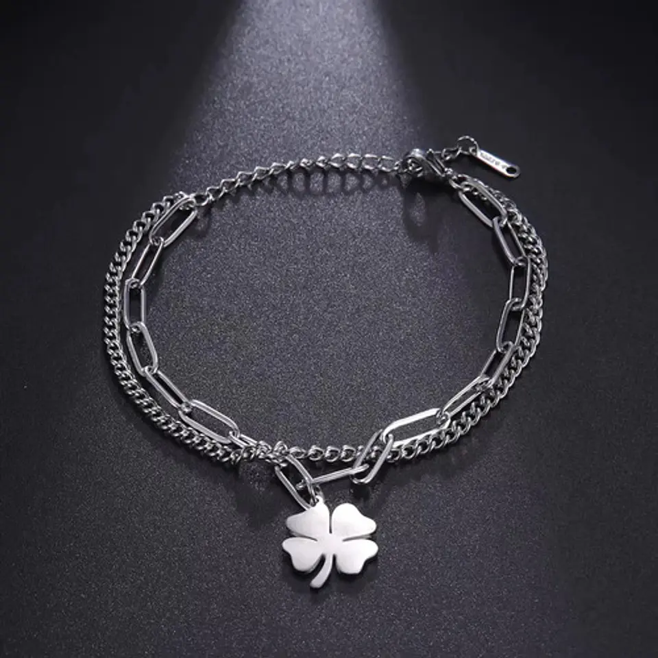 Pulsera Cadenas De Acero Para Mujer Dije Trébol De La Suerte 16