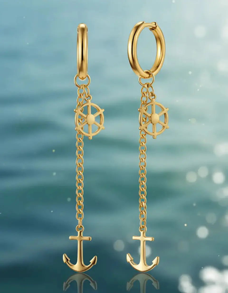 Aretes Para Hombres Mujeres Pendientes Cadena Timón Y Ancla 2