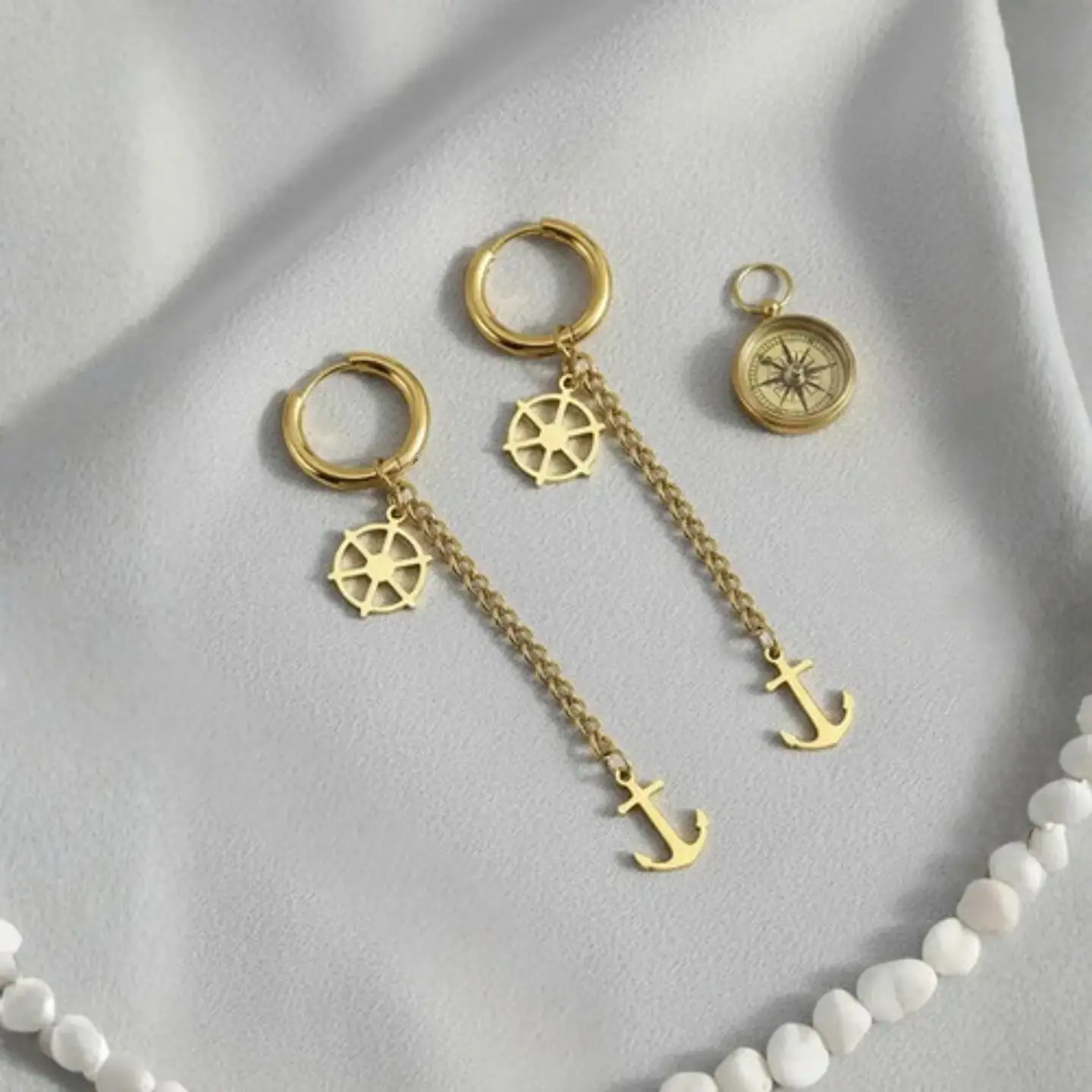 Aretes Para Hombres Mujeres Pendientes Cadena Timón Y Ancla 3