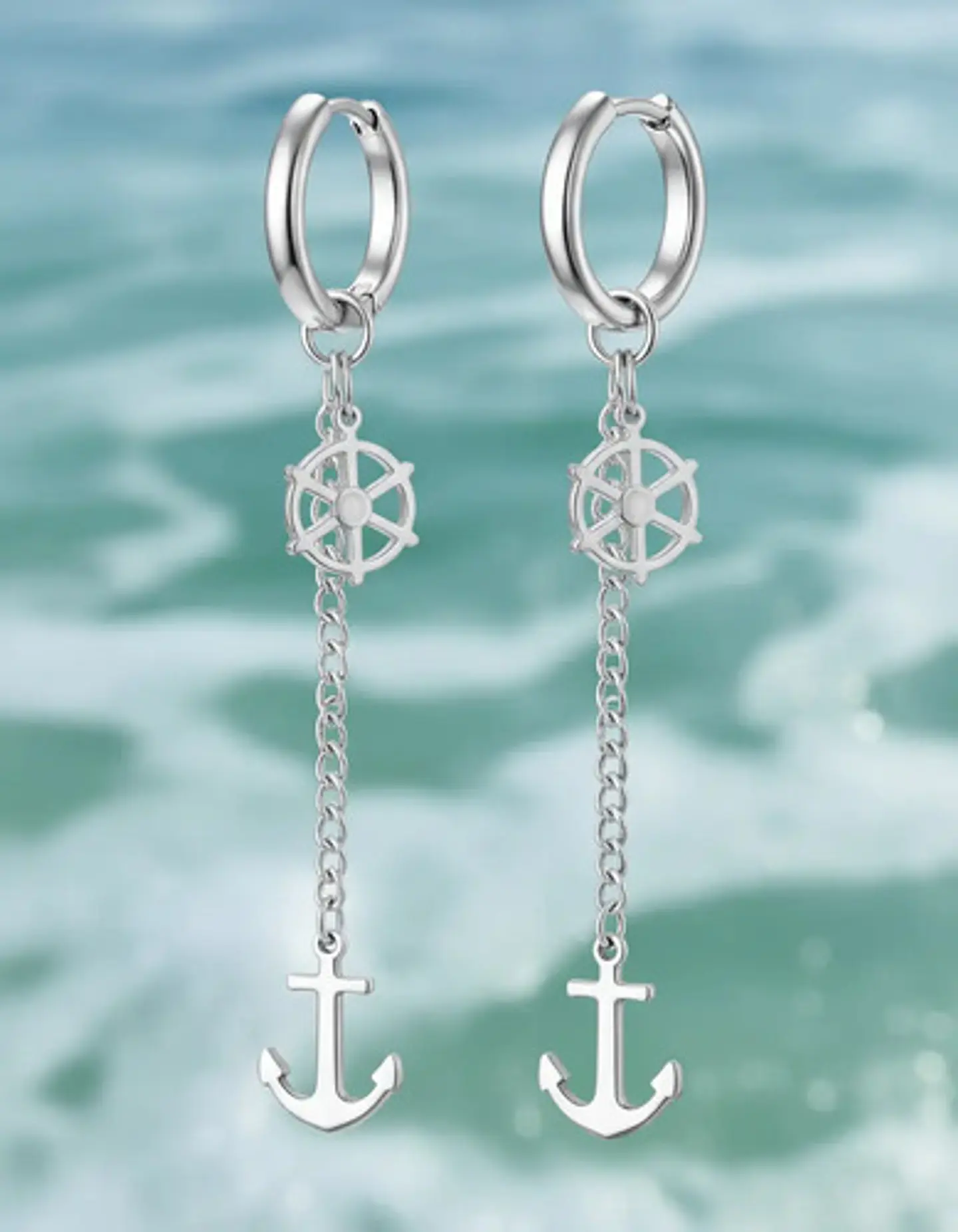 Aretes Para Hombres Mujeres Pendientes Cadena Timón Y Ancla 10