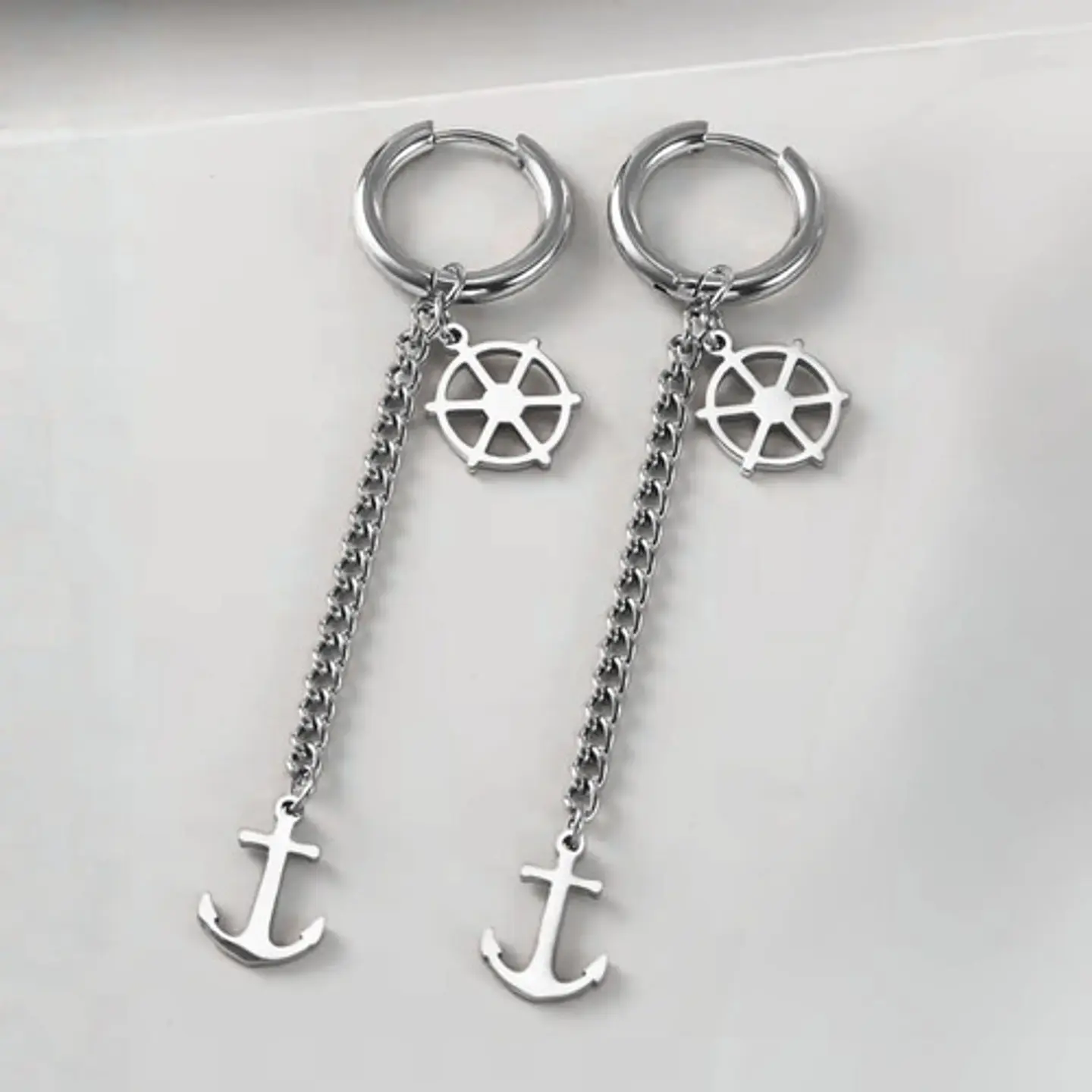 Aretes Para Hombres Mujeres Pendientes Cadena Timón Y Ancla 13