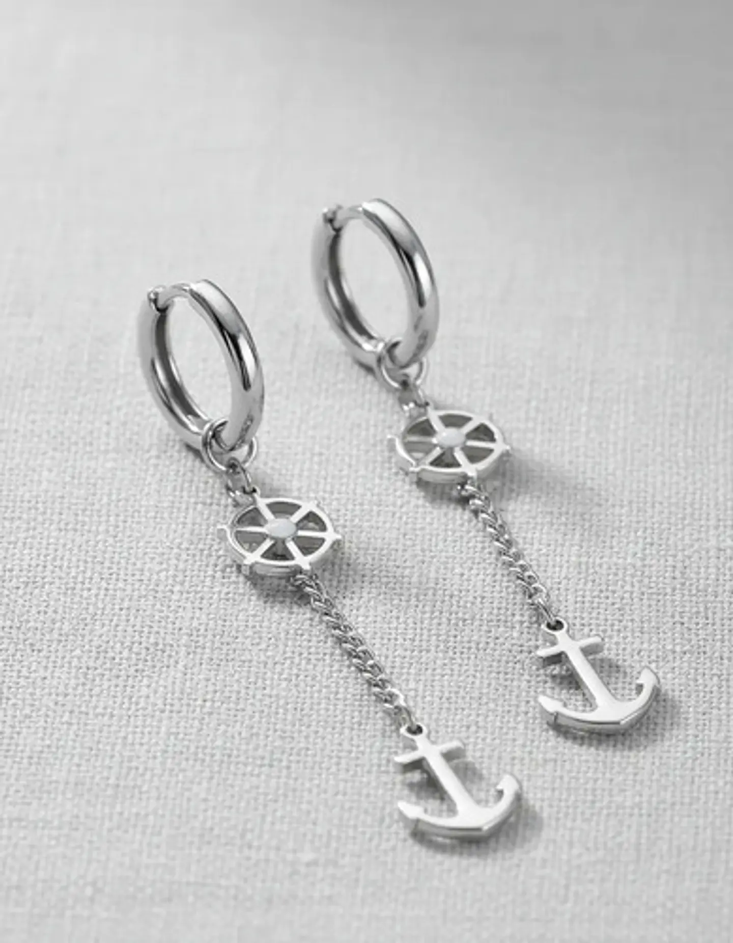 Aretes Para Hombres Mujeres Pendientes Cadena Timón Y Ancla 14