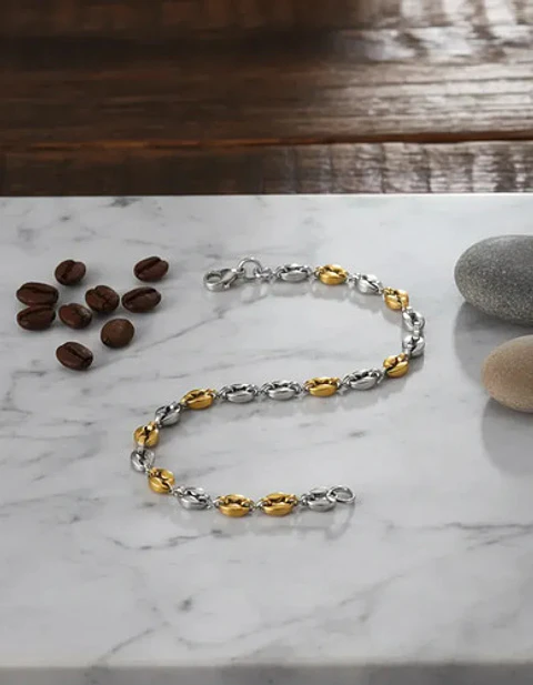 Pulsera Grano De Café De Acero Color Oro Para Hombre Y Mujer
