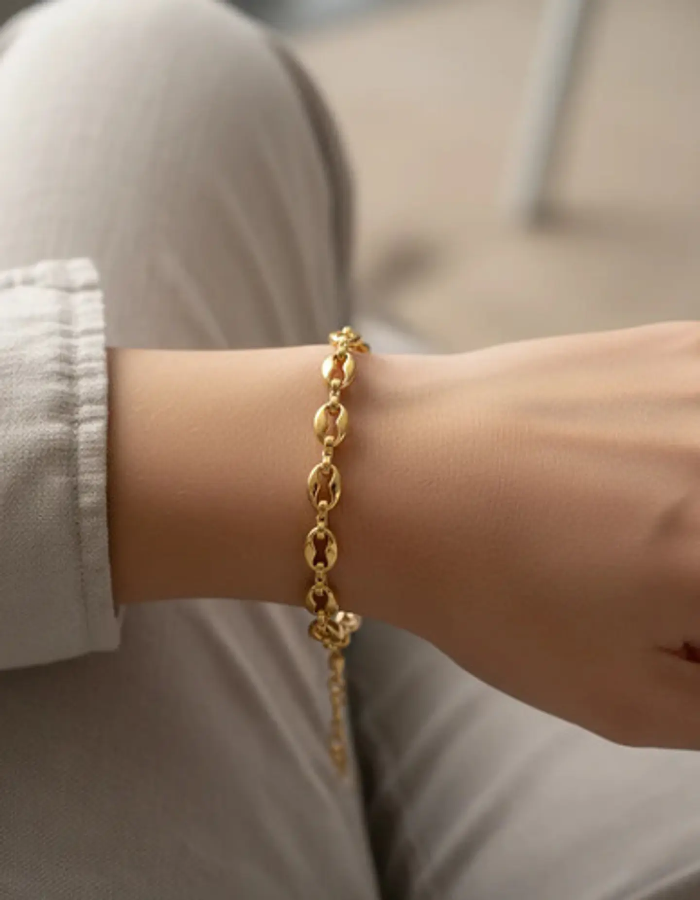 Pulsera Grano De Café De Acero Color Oro Para Hombre Y Mujer 11
