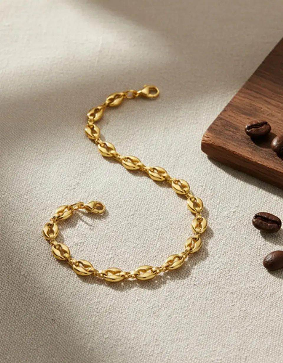 Pulsera Grano De Café De Acero Color Oro Para Hombre Y Mujer 12