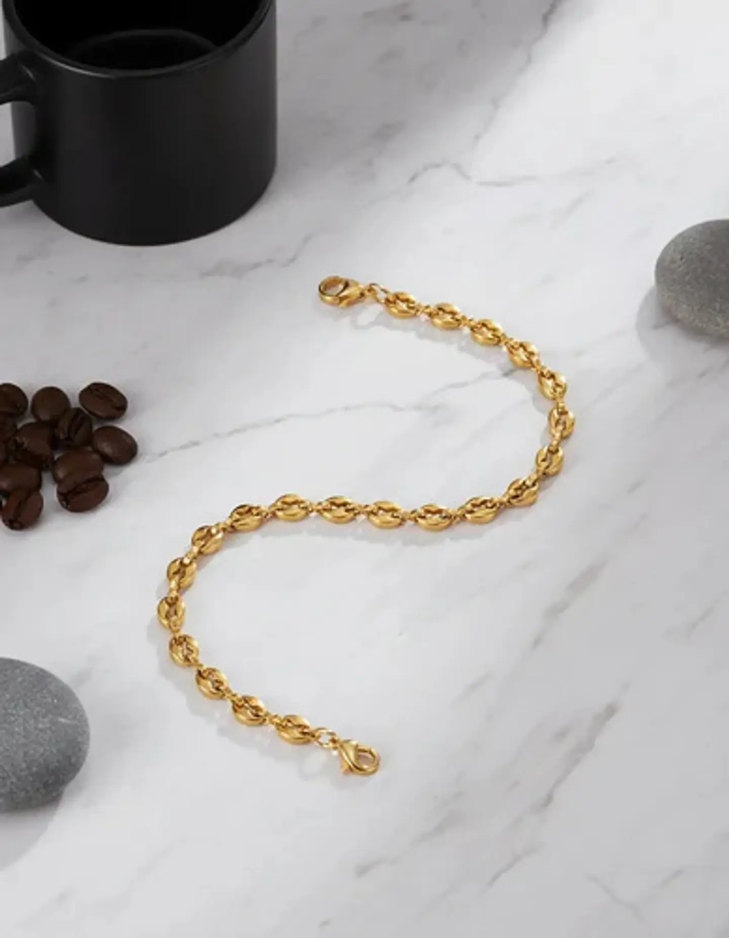 Pulsera Grano De Café De Acero Color Oro Para Hombre Y Mujer 13