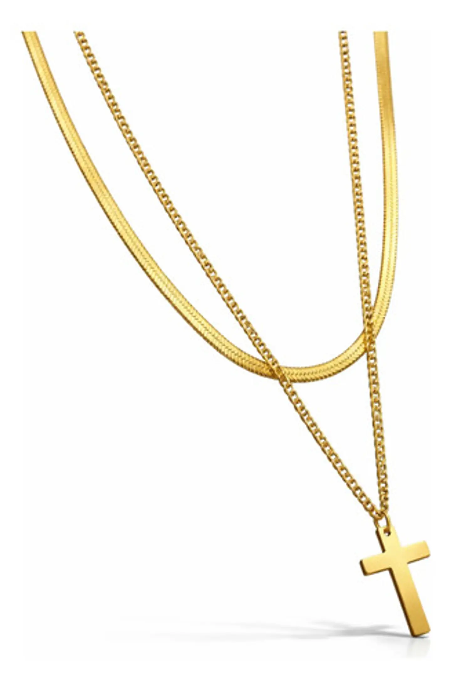 Collar Doble Capa De Acero Para Mujer Dije Cruz Minimalista 1