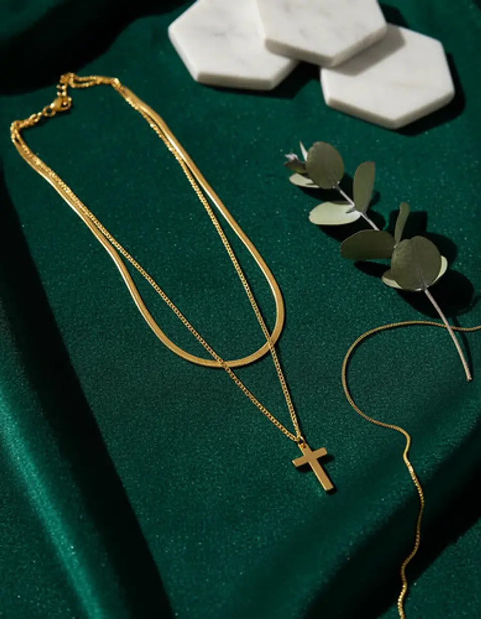 Collar Doble Capa De Acero Para Mujer Dije Cruz Minimalista 7