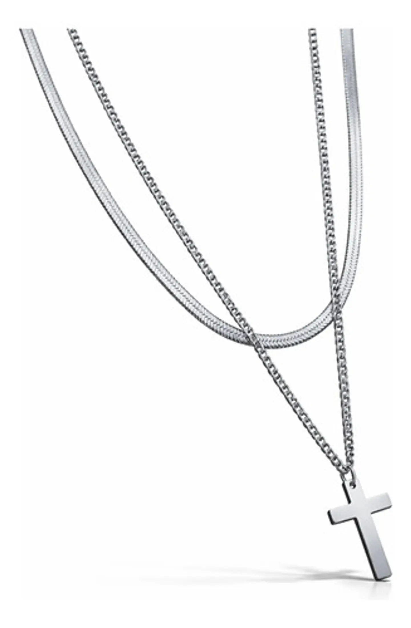 Collar Doble Capa De Acero Para Mujer Dije Cruz Minimalista 10